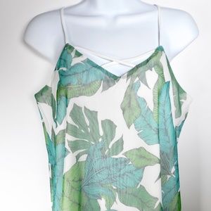 NWT Love Fire Green Tropical M Strappy Net Dress Coconut Girl Hawaiian Tiki Bar